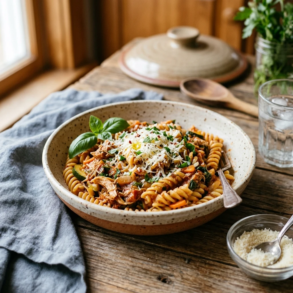 New Year Pasta Meal Prep Crockpot High Protein Under $20 Feeds 8 No Prep