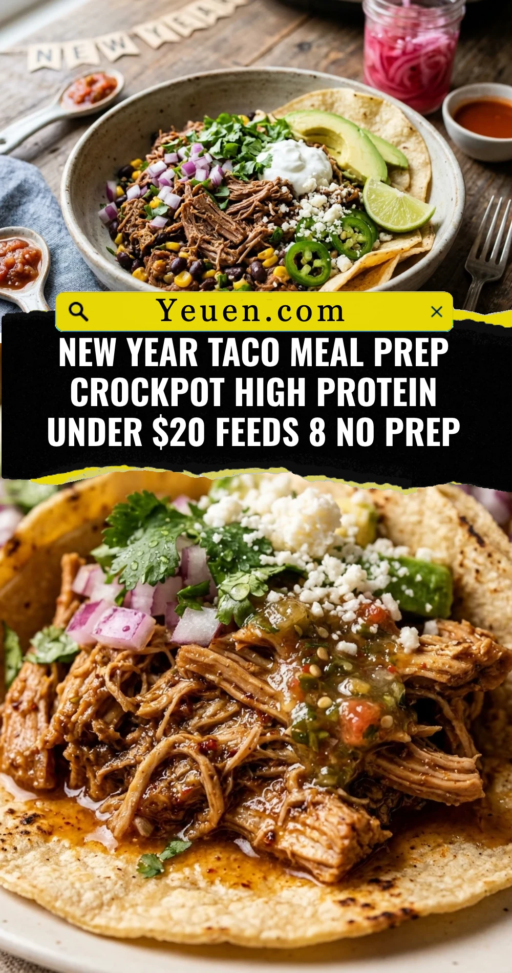 New Year Taco Meal Prep Crockpot High Protein Under $20 Feeds 8 No Prep