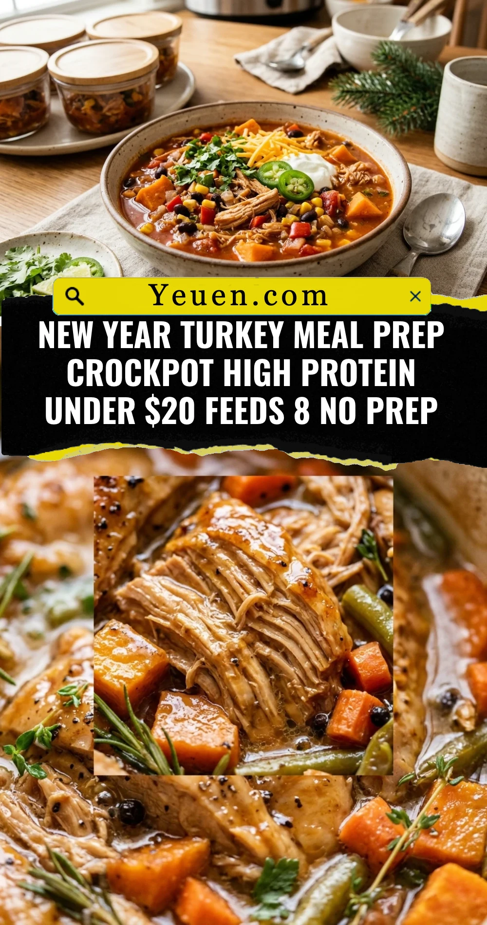 New Year Turkey Meal Prep Crockpot High Protein Under $20 Feeds 8 No Prep