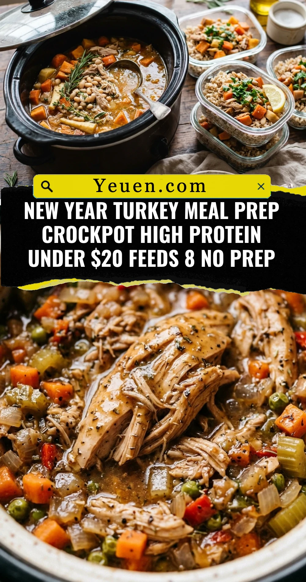 New Year Turkey Meal Prep Crockpot High Protein Under $20 Feeds 8 No Prep