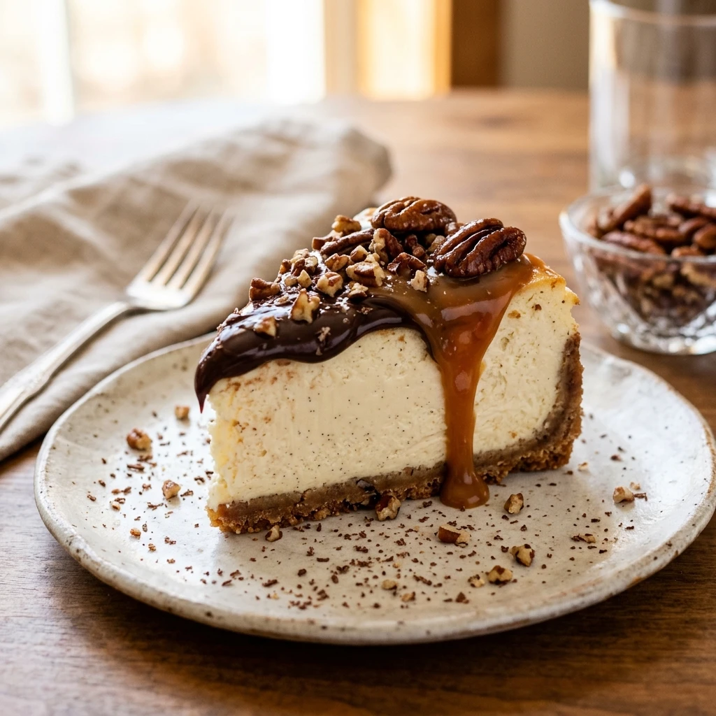 New York Style Turtle Cheesecake Chocolate Caramel Creamy Easy Recipe