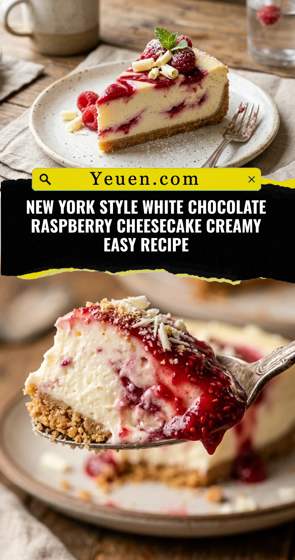 New York Style White Chocolate Raspberry Cheesecake Creamy Easy Recipe