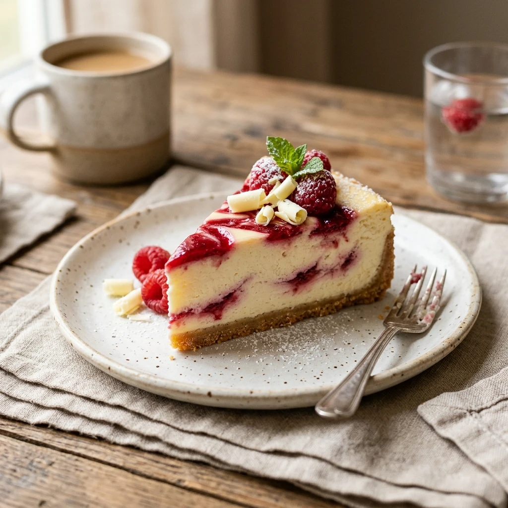 New York Style White Chocolate Raspberry Cheesecake Creamy Easy Recipe