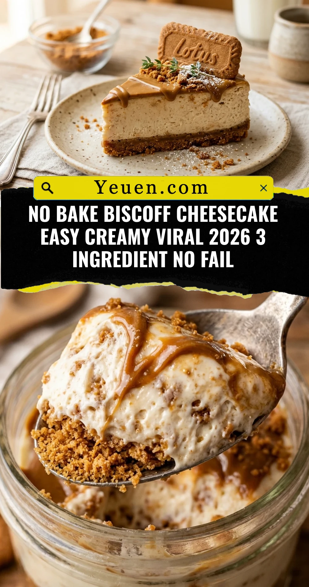 No Bake Biscoff Cheesecake Easy Creamy Viral 2026 3 Ingredient No Fail