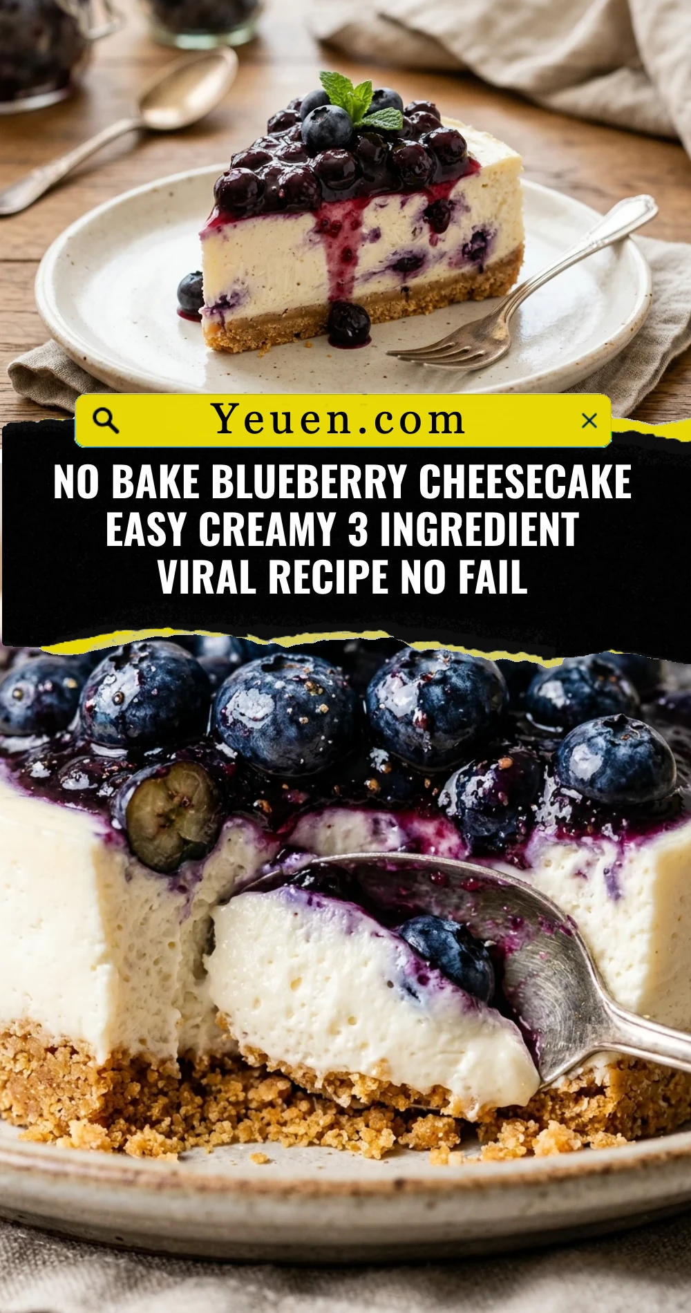 No Bake Blueberry Cheesecake Easy Creamy 3 Ingredient Viral Recipe No Fail