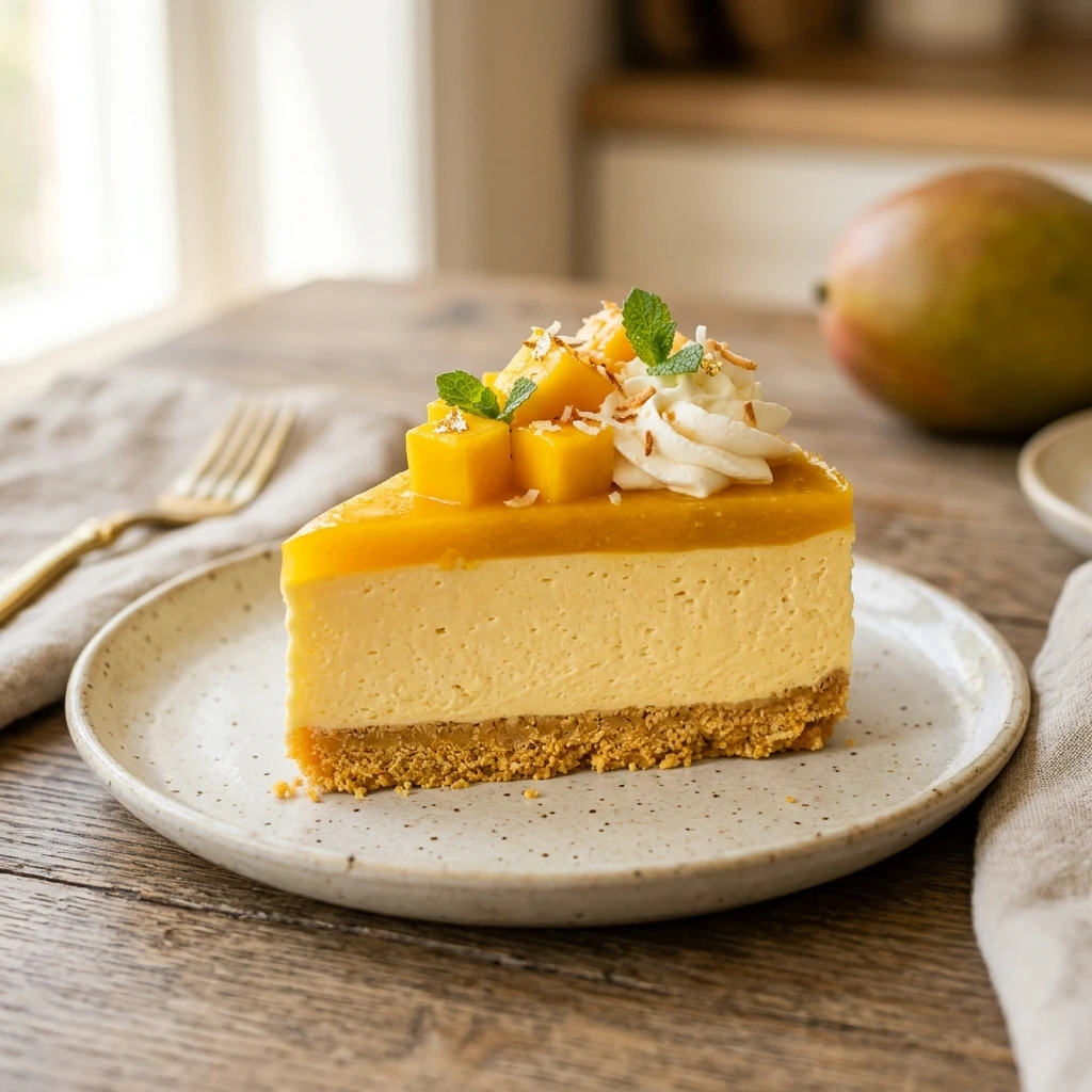 No Bake Mango Cheesecake Easy Creamy 3 Ingredient Viral Tropical Recipe