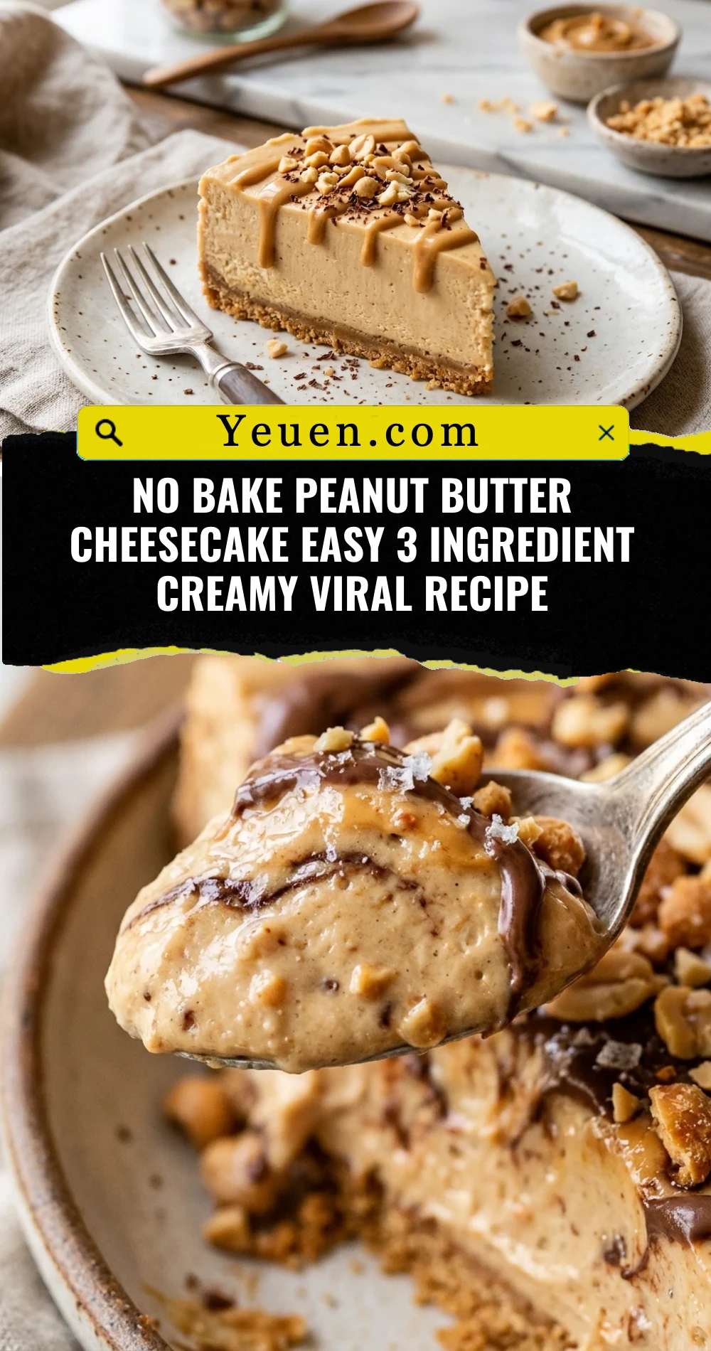 No Bake Peanut Butter Cheesecake Easy 3 Ingredient Creamy Viral Recipe