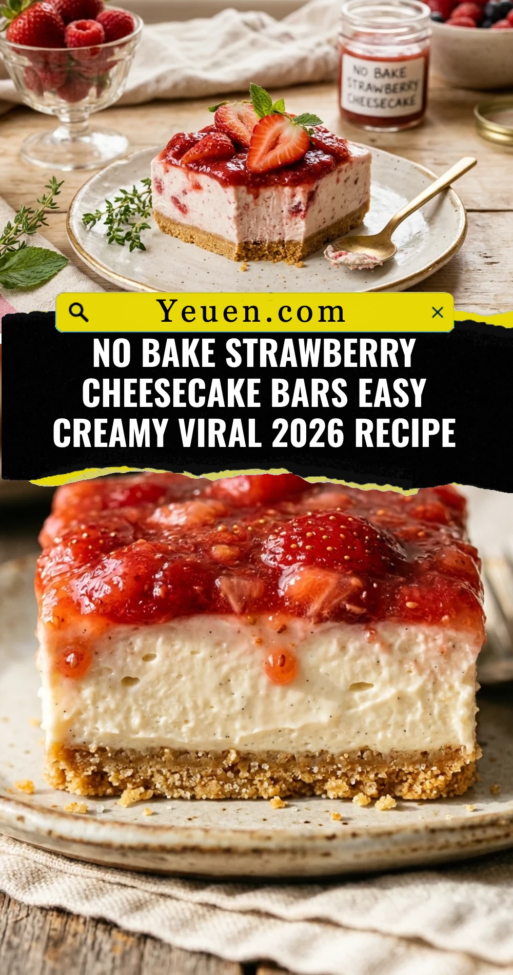 No Bake Strawberry Cheesecake Bars Easy Creamy Viral 2026 Recipe