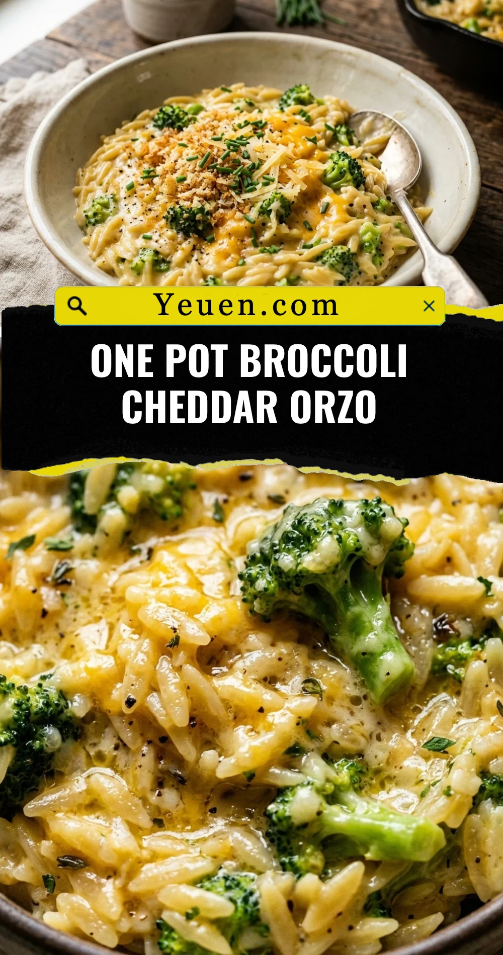 One Pot Broccoli Cheddar Orzo
