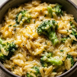 One Pot Broccoli Cheddar Orzo
