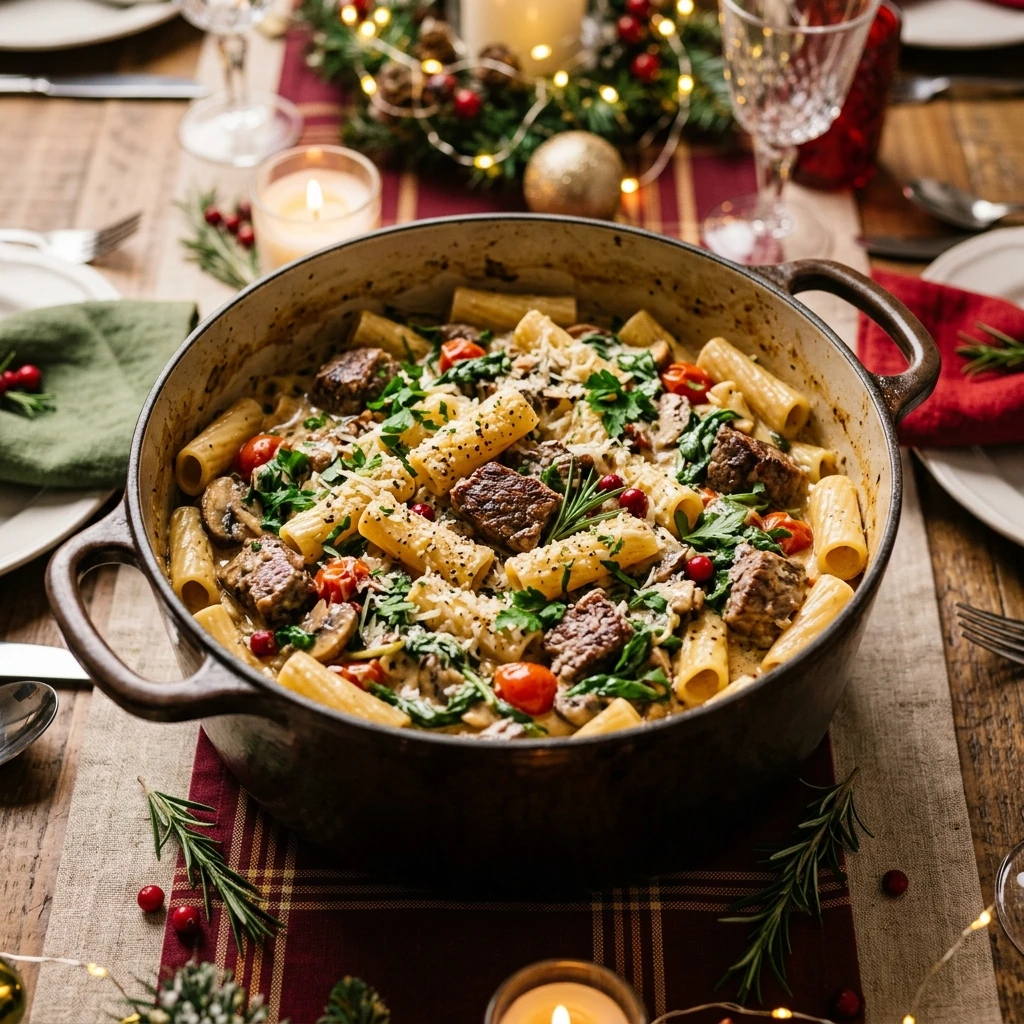 One Pot Creamy Beef Pasta Christmas Dinner Family 20 Minute Holiday