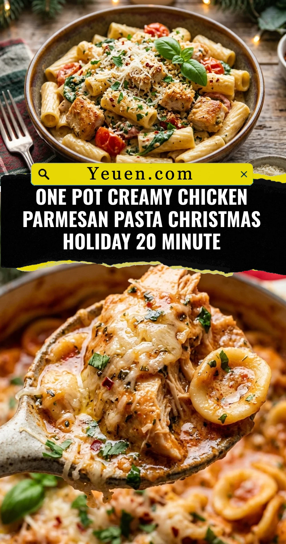 One Pot Creamy Chicken Parmesan Pasta Christmas Holiday 20 Minute