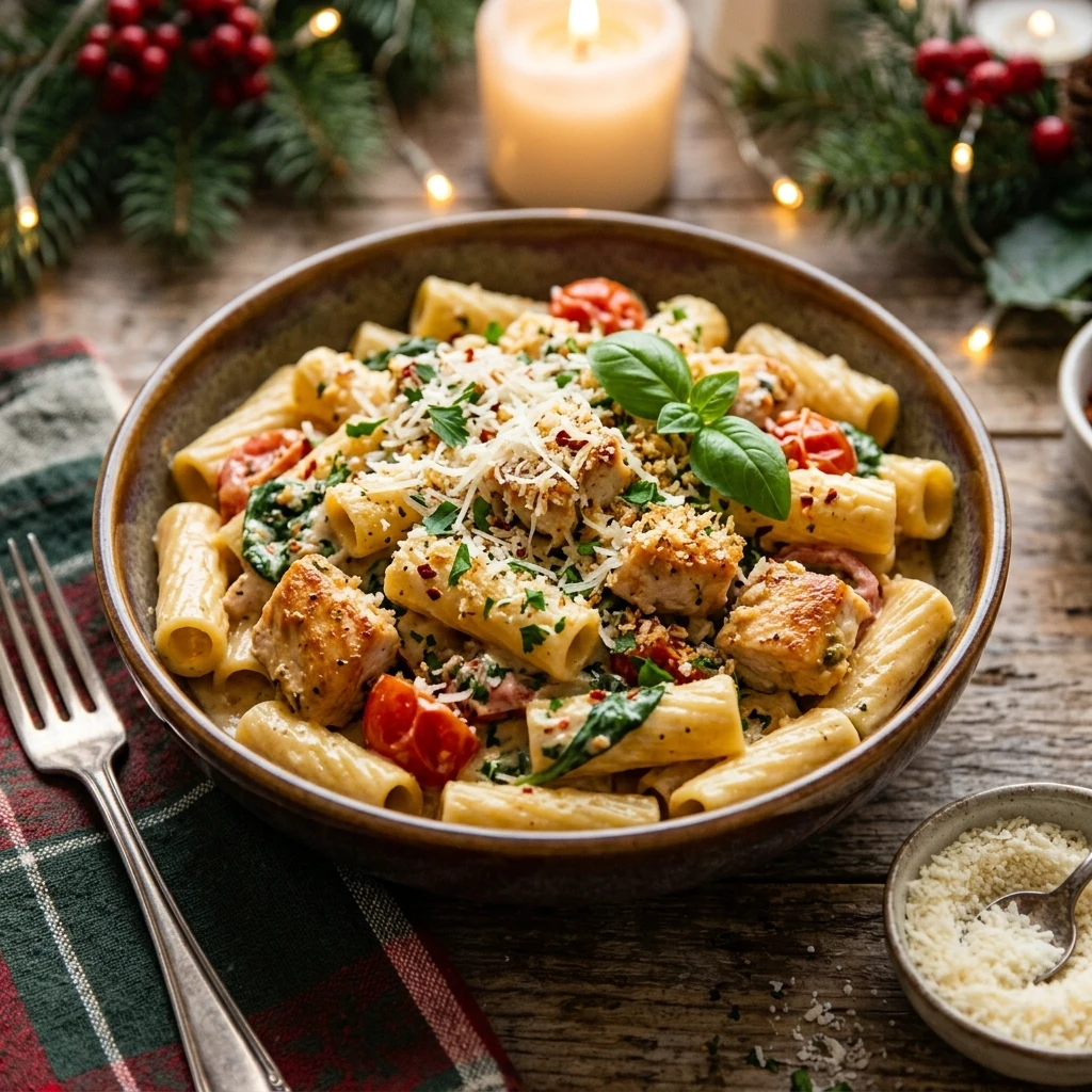 One Pot Creamy Chicken Parmesan Pasta Christmas Holiday 20 Minute