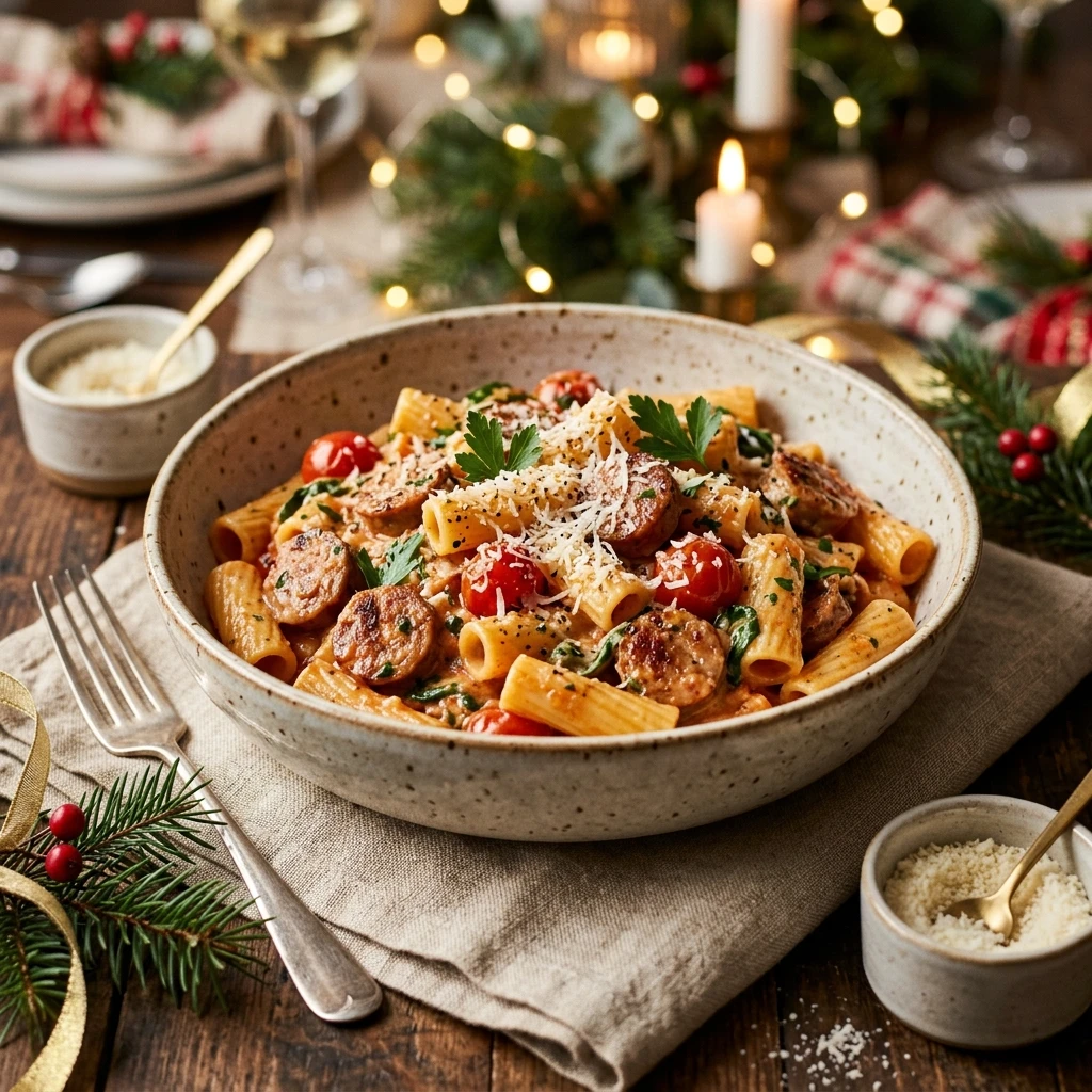 One Pot Creamy Sausage Pasta Christmas Dinner 20 Minute