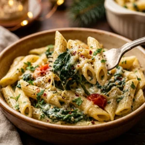 One Pot Creamy Spinach Pasta Christmas Healthy Holiday 20 Minute