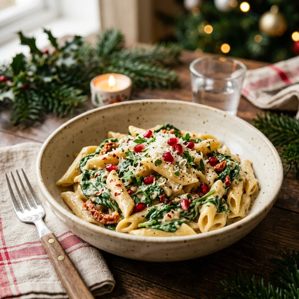 One Pot Creamy Spinach Pasta Christmas Healthy Holiday 20 Minute
