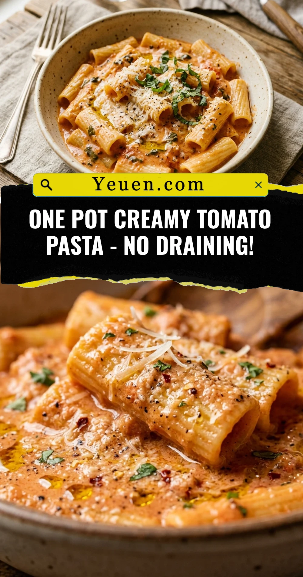 One Pot Creamy Tomato Pasta - No Draining!