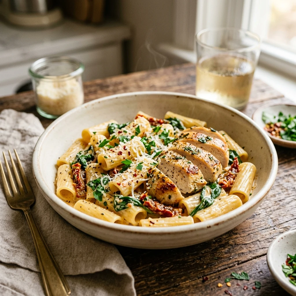 One-Pot Creamy Tuscan Chicken Pasta 20 Minute