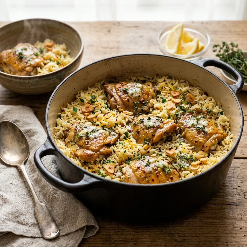 One Pot Garlic Butter Chicken Rice Easy Fluffy Family