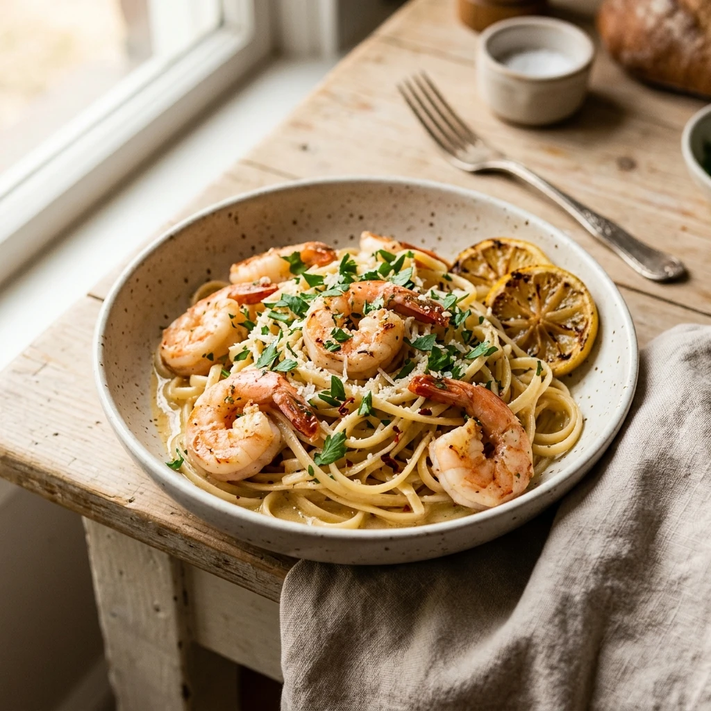 One-Pot Garlic Butter Shrimp Pasta 15 Minute
