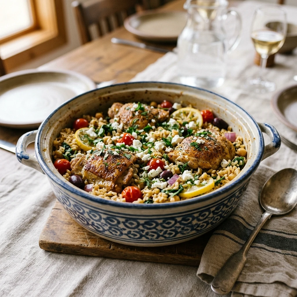 One Pot Greek Chicken Rice Easy Fluffy Family