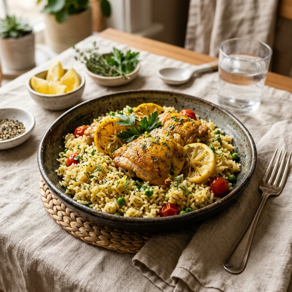 One Pot Lemon Herb Chicken Rice Easy Fluffy Family