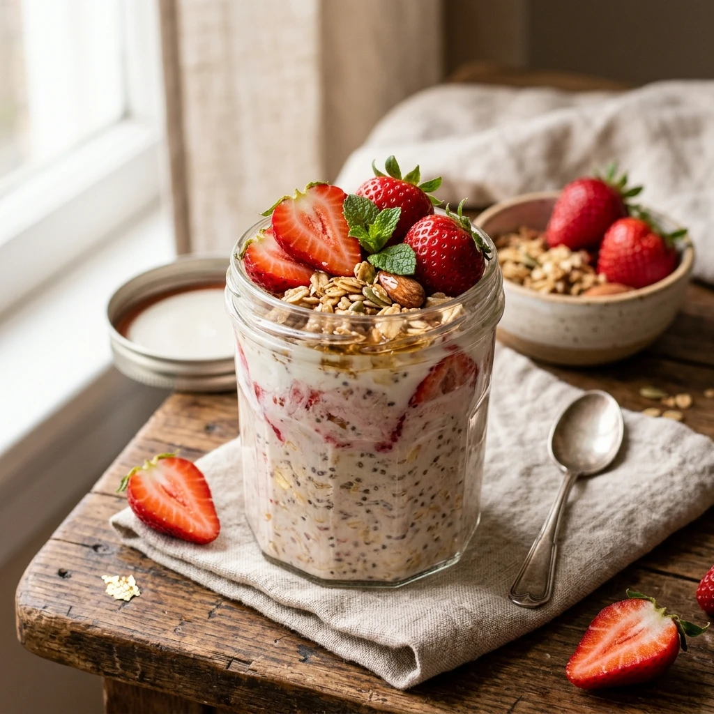 Overnight Oats Weight Loss Strawberry Healthy Easy 5 Minute Breakfast