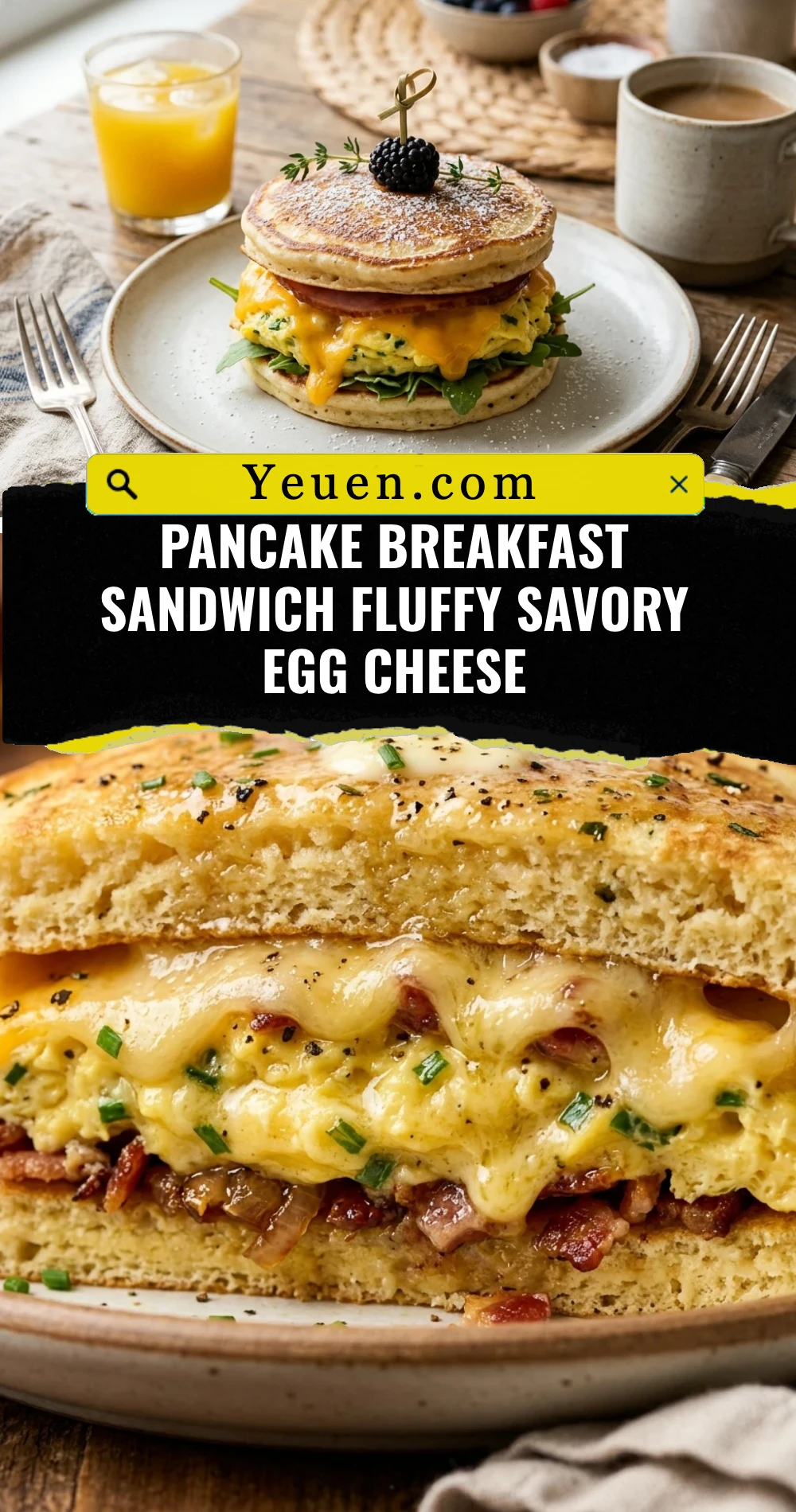 Pancake Breakfast Sandwich Fluffy Savory Egg Cheese