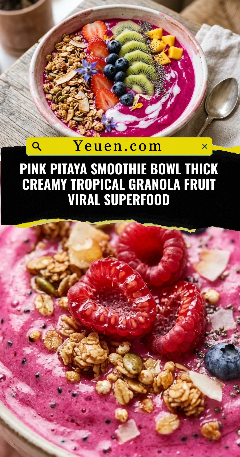 Pink Pitaya Smoothie Bowl Thick Creamy Tropical Granola Fruit Viral Superfood