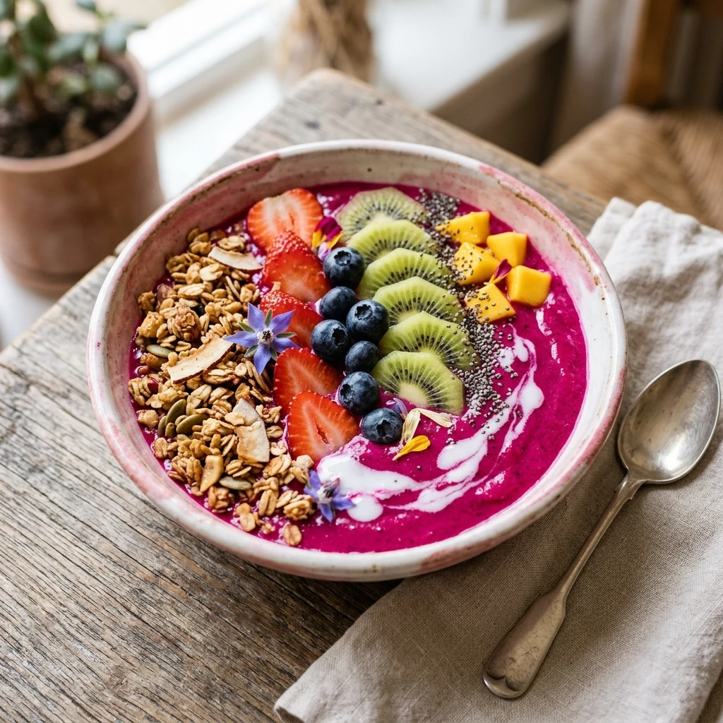 Pink Pitaya Smoothie Bowl Thick Creamy Tropical Granola Fruit Viral Superfood