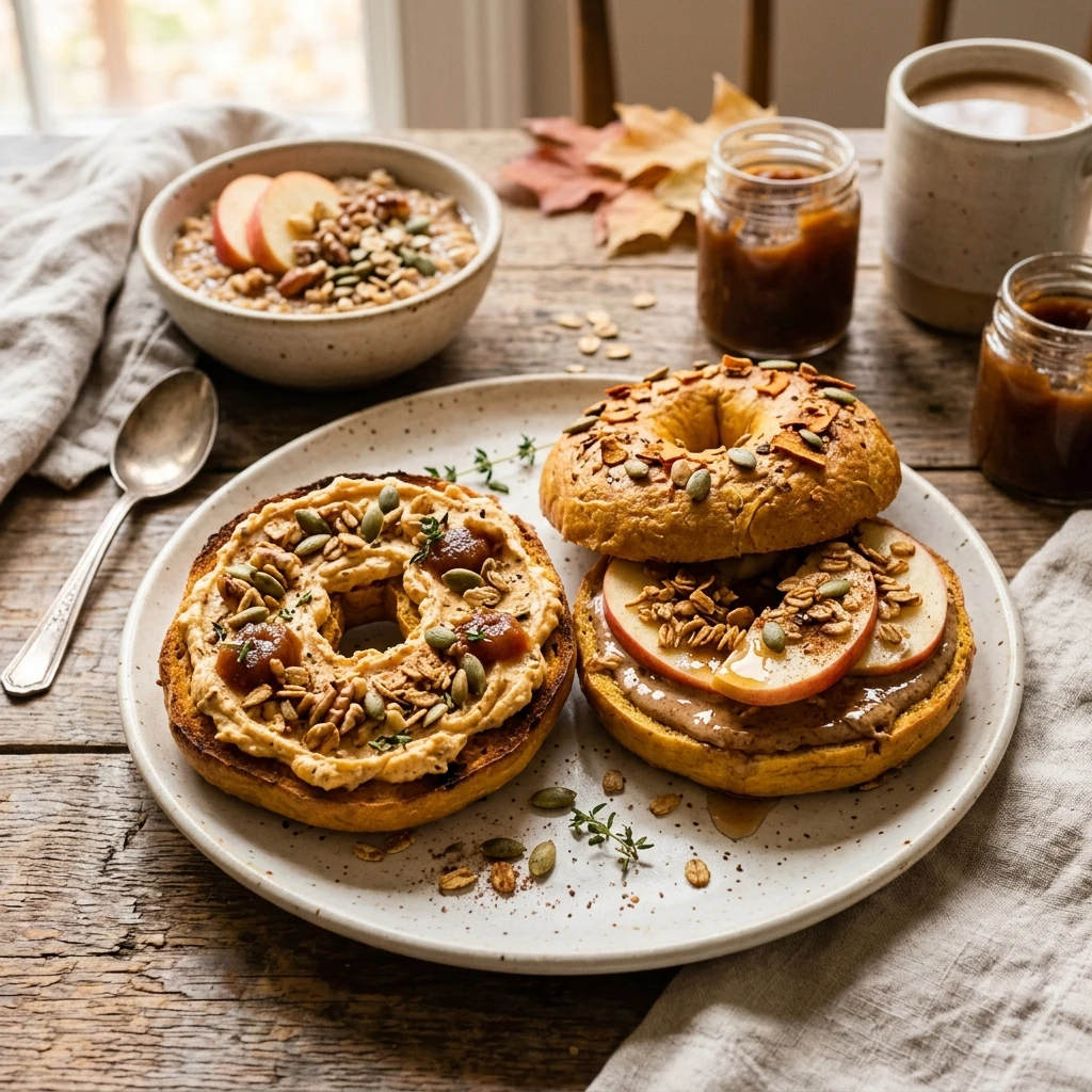 Pumpkin Bagels Breakfast Fall Oats Homemade