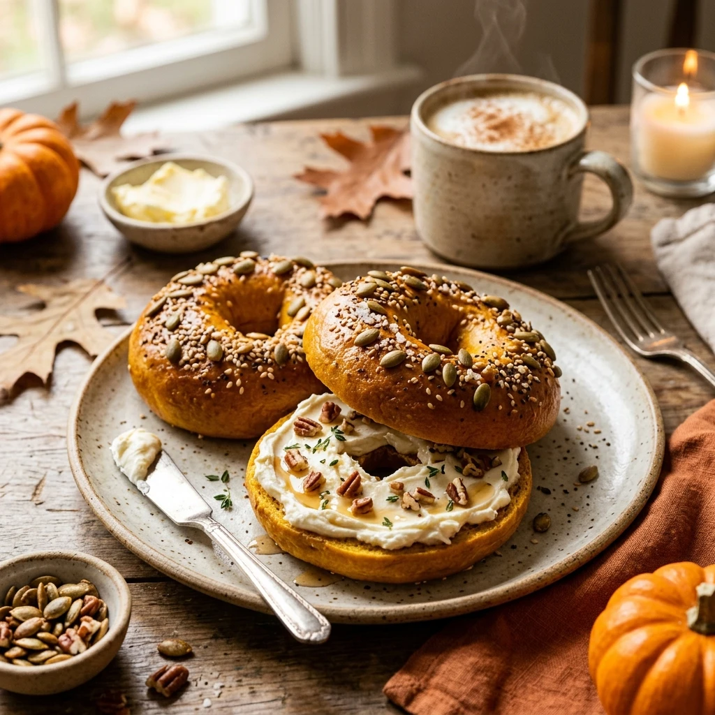 Pumpkin Bagels Homemade Chewy Fall Breakfast