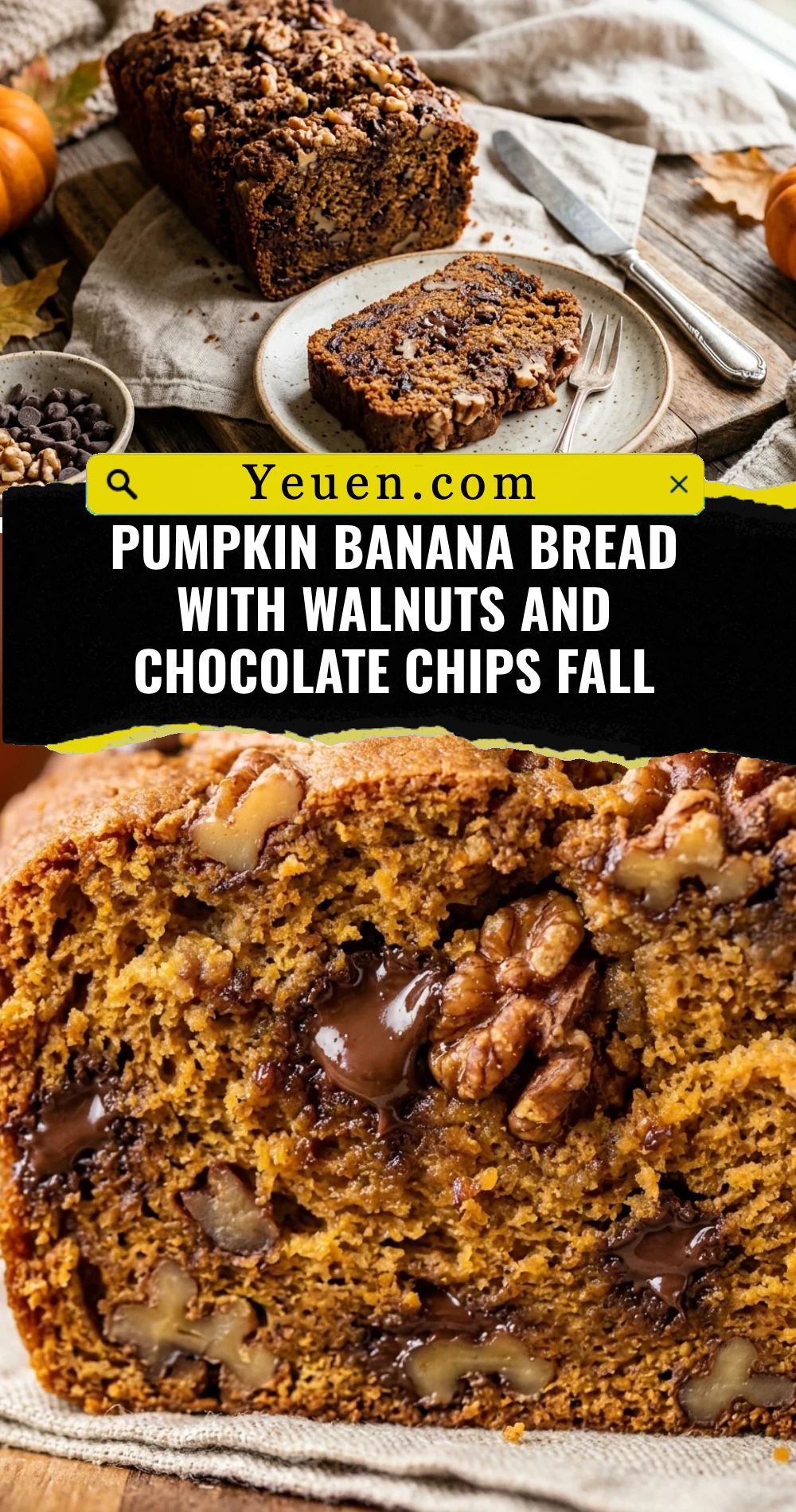 Pumpkin Banana Bread With Walnuts And Chocolate Chips Fall