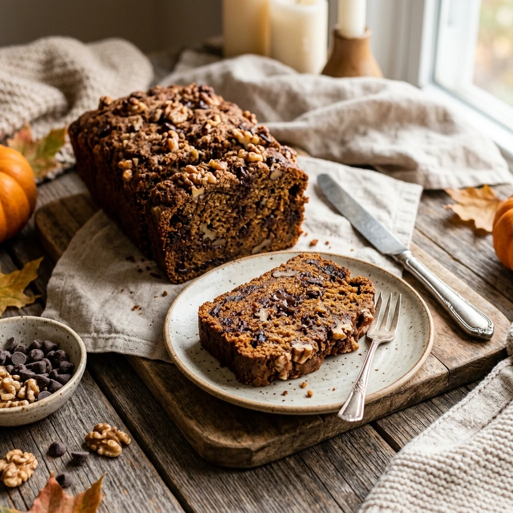 Pumpkin Banana Bread With Walnuts And Chocolate Chips Fall