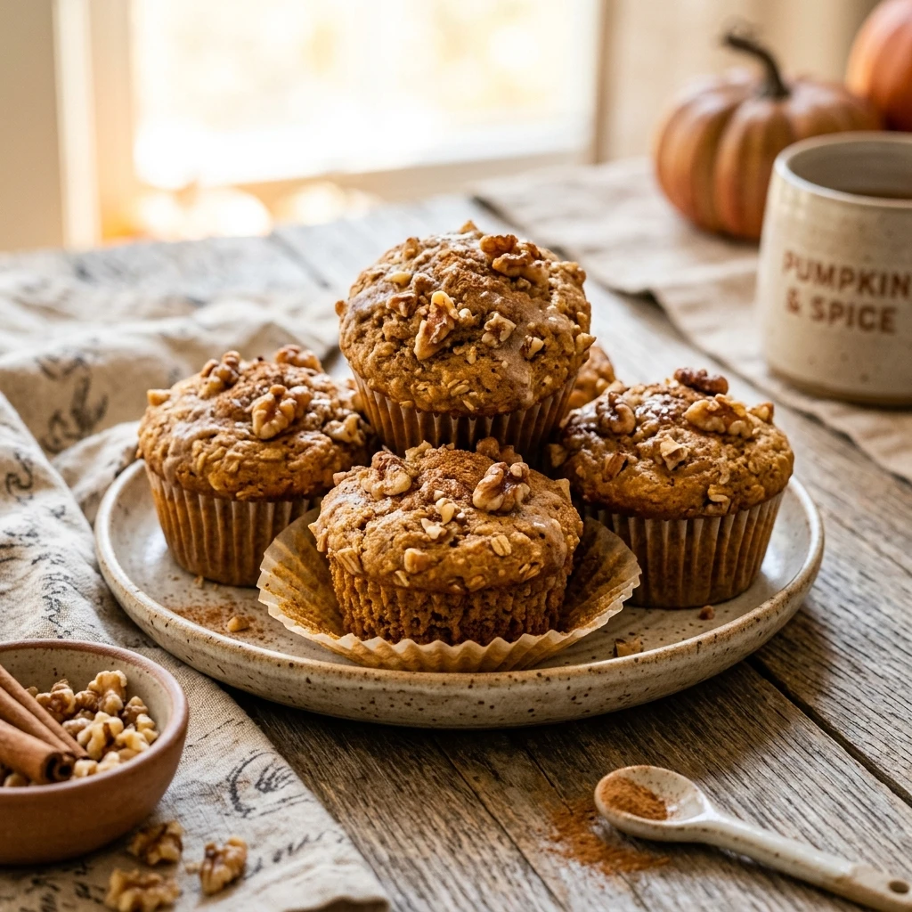 Pumpkin Banana Muffins With Walnuts And Cinnamon Fall