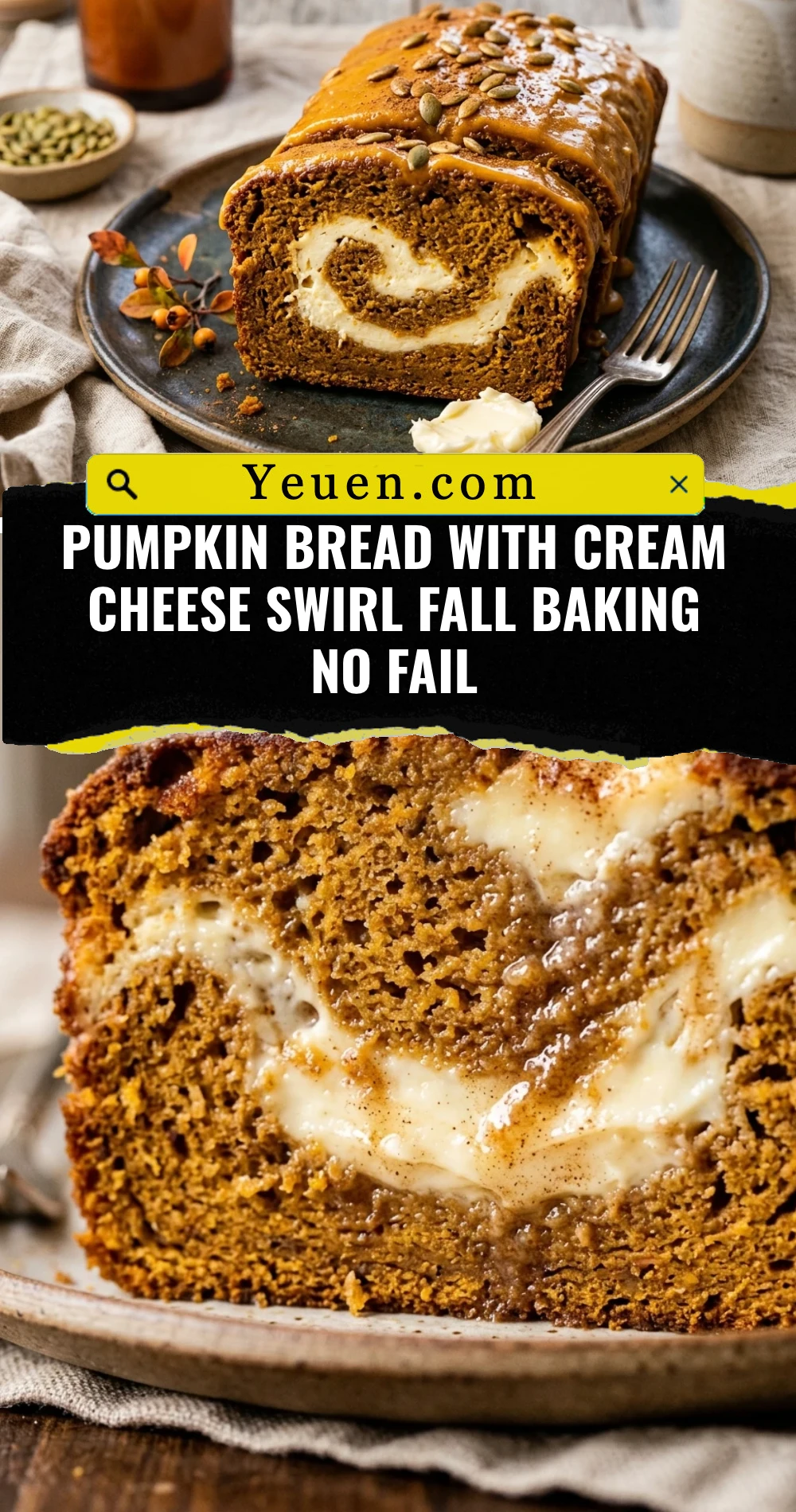 Pumpkin Bread With Cream Cheese Swirl Fall Baking No Fail