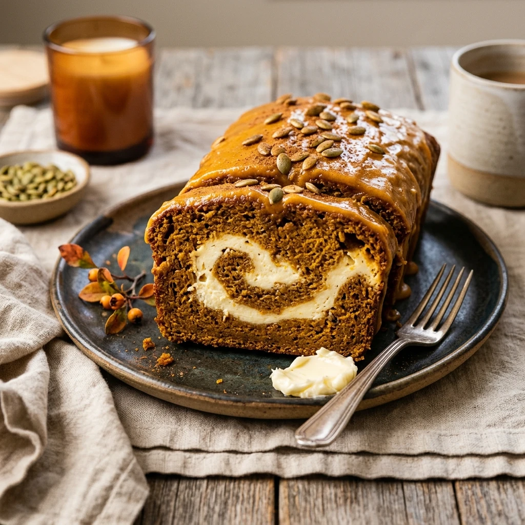 Pumpkin Bread With Cream Cheese Swirl Fall Baking No Fail