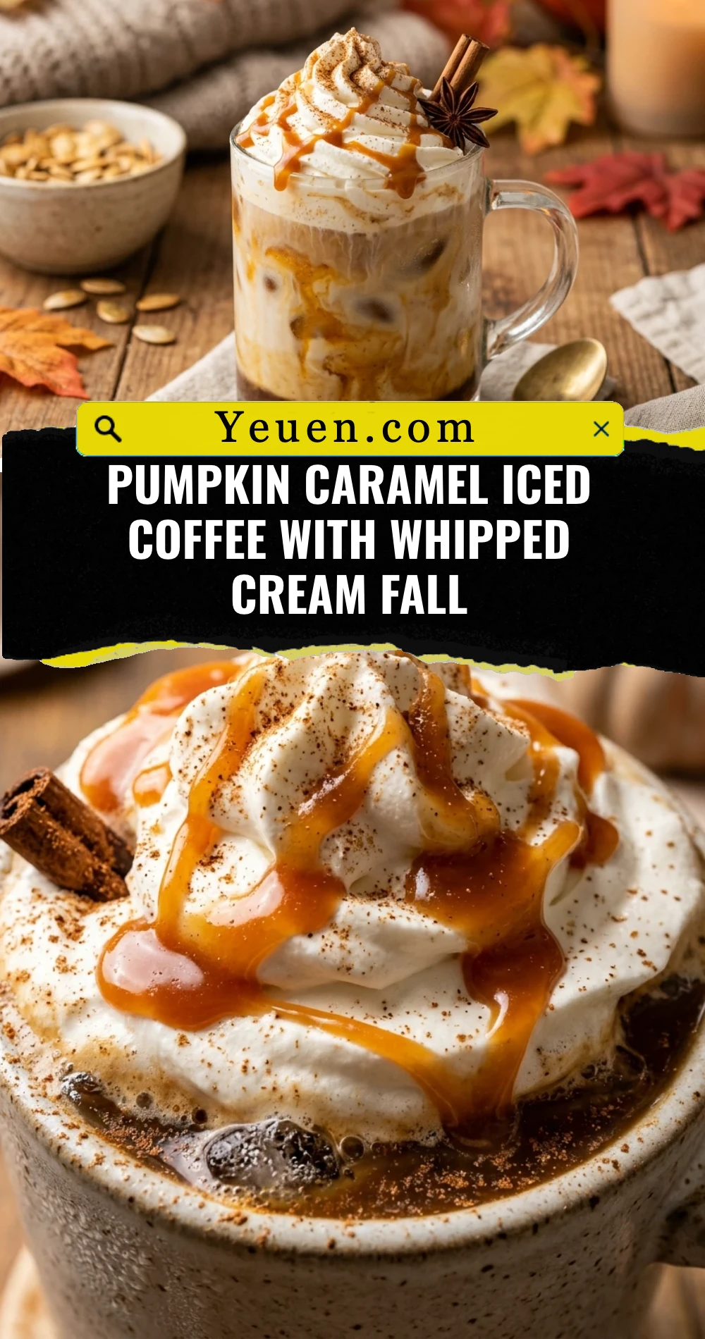 Pumpkin Caramel Iced Coffee With Whipped Cream Fall
