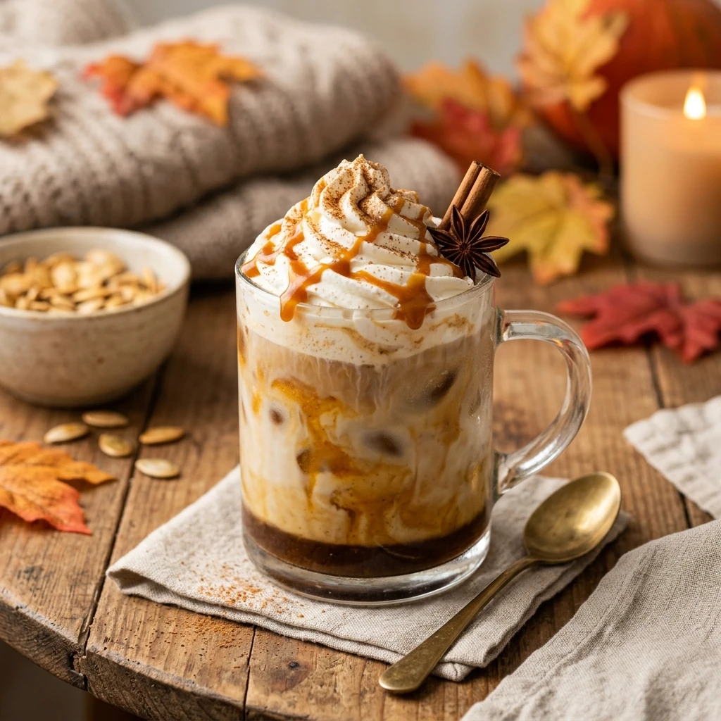 Pumpkin Caramel Iced Coffee With Whipped Cream Fall