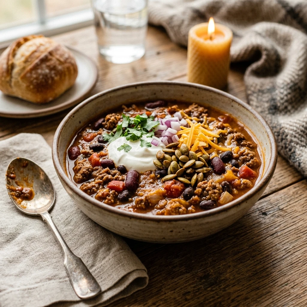 Pumpkin Chili With Ground Beef And Beans Cozy Fall Dinner