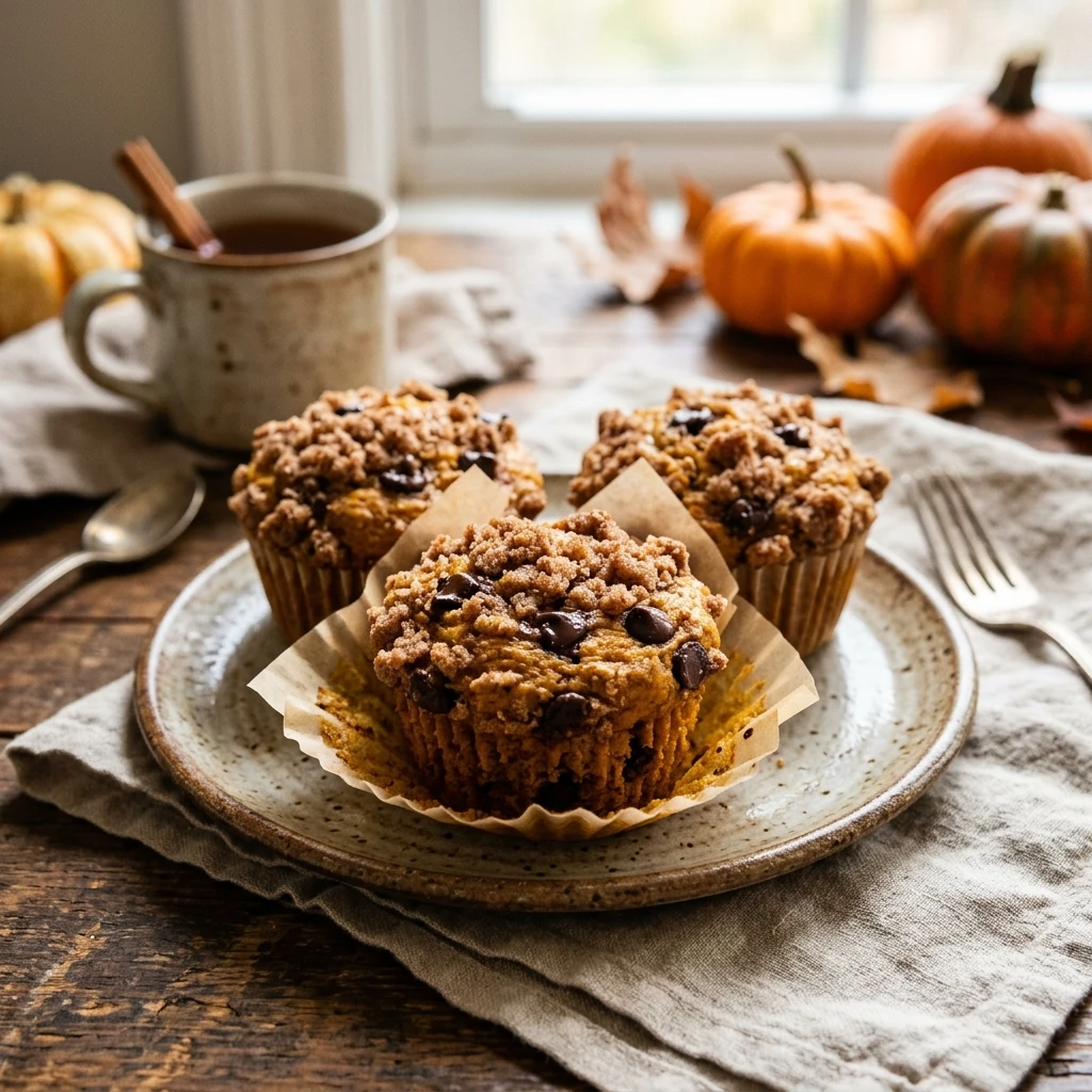 Pumpkin Chocolate Chip Muffins With Cinnamon Crumb Fall