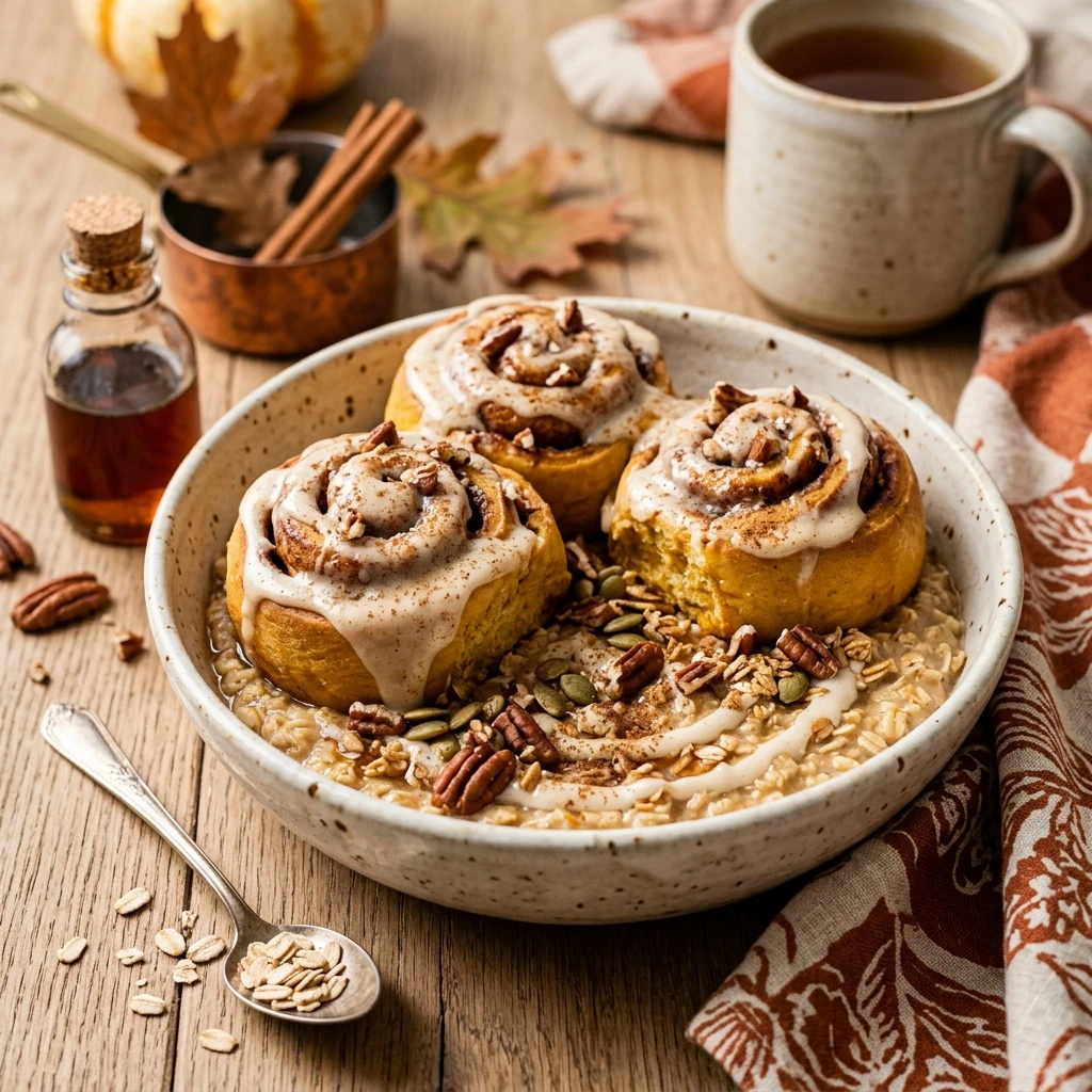 Pumpkin Cinnamon Rolls Breakfast Fall Oats