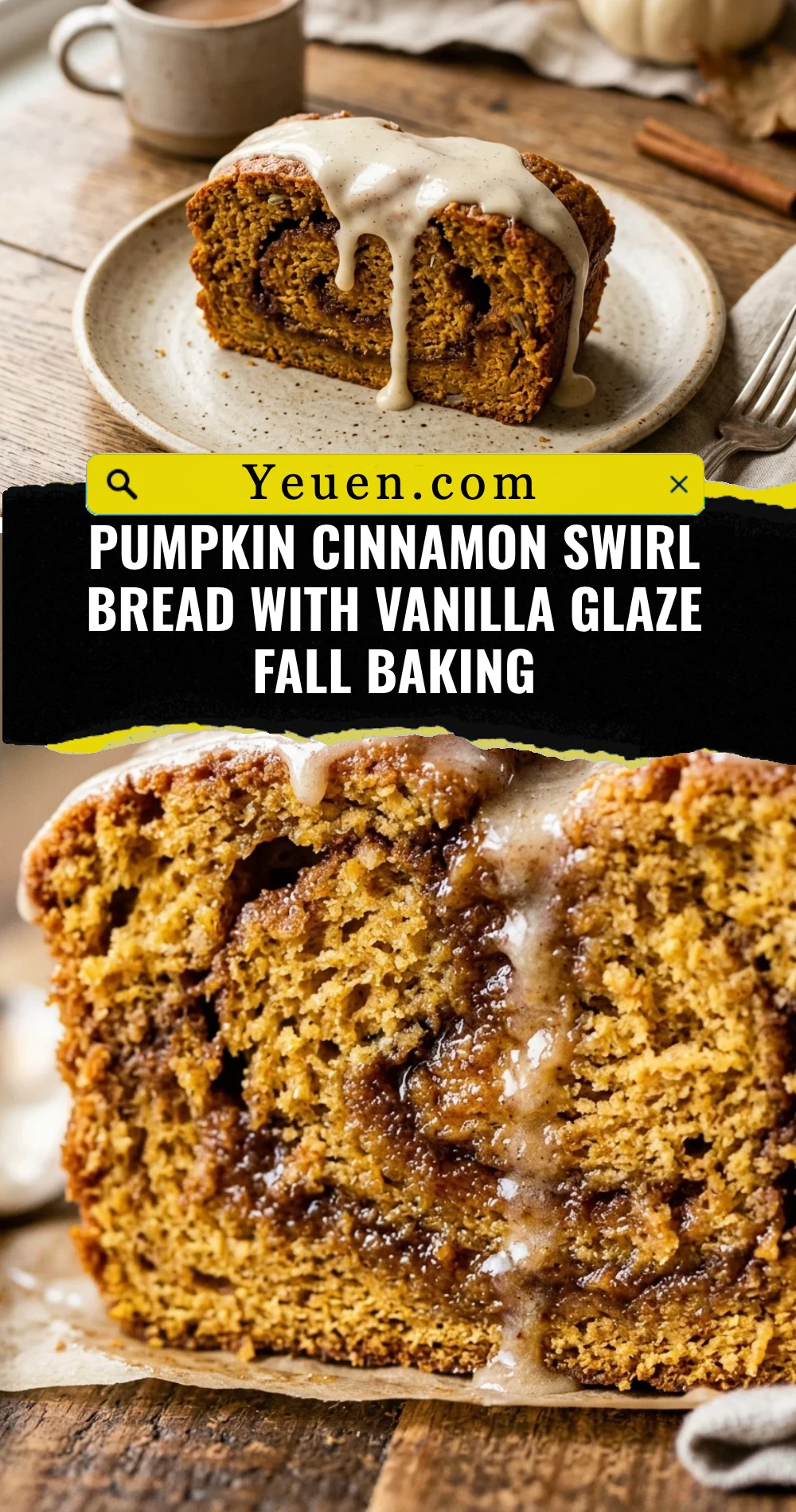 Pumpkin Cinnamon Swirl Bread With Vanilla Glaze Fall Baking