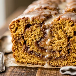 Pumpkin Cinnamon Swirl Bread With Vanilla Glaze Fall Baking