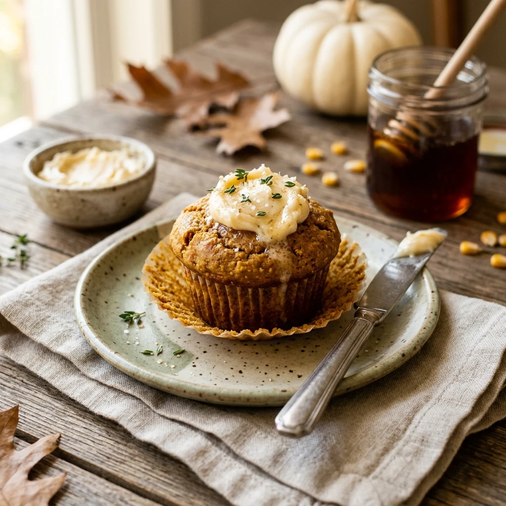 Pumpkin Cornbread Muffins With Honey Butter Fall Baking