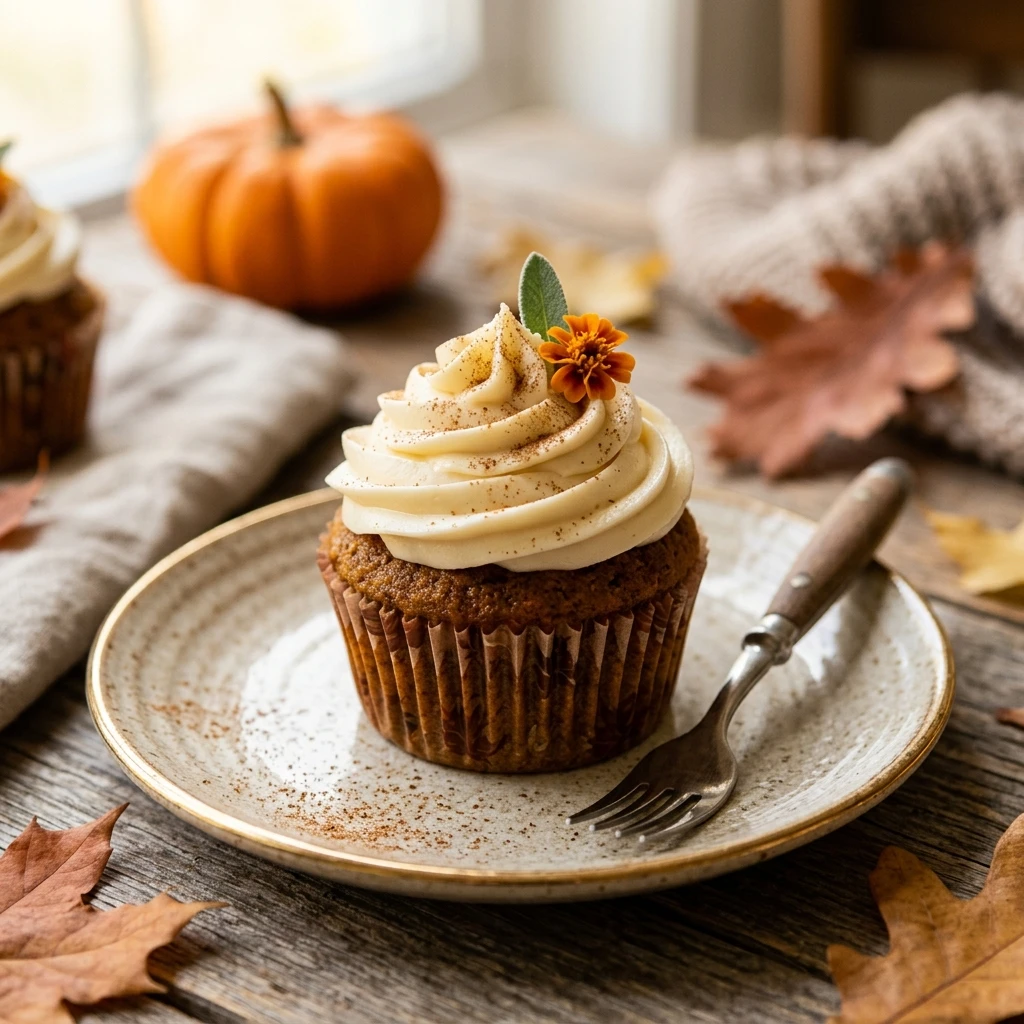 Pumpkin Cupcakes With Cream Cheese Frosting Fall