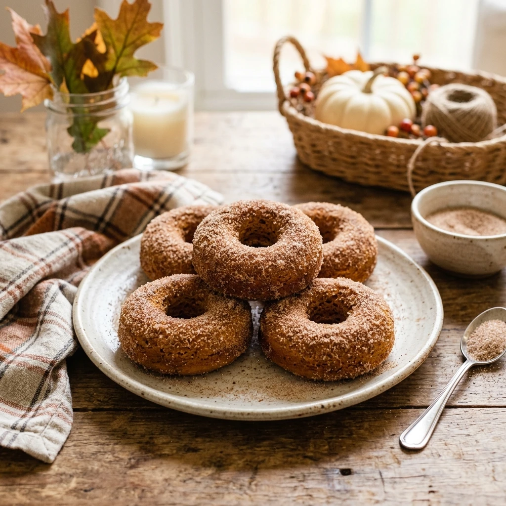 Pumpkin Donuts Baked With Cinnamon Sugar Fall