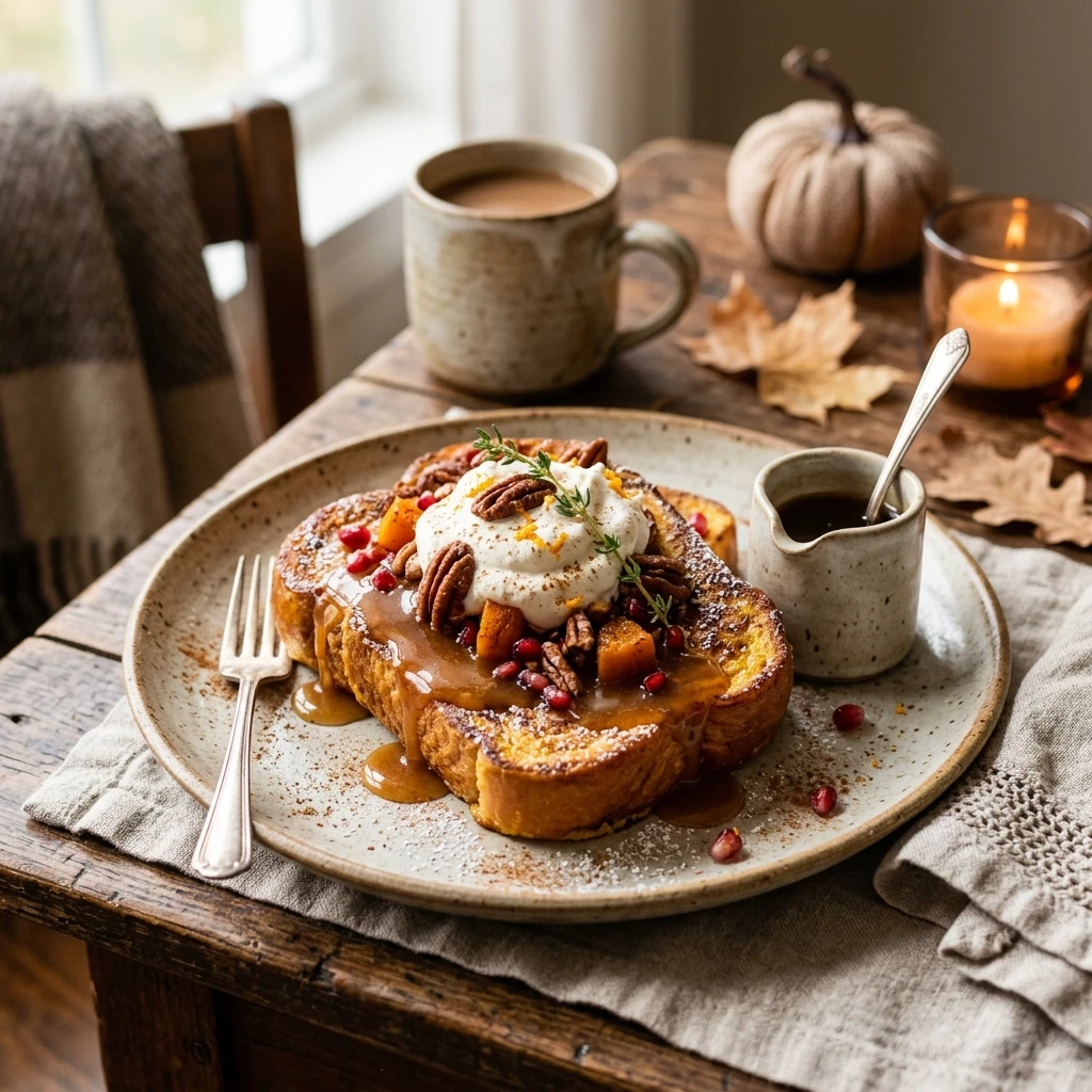 Pumpkin French Toast With Maple Syrup And Cinnamon Fall