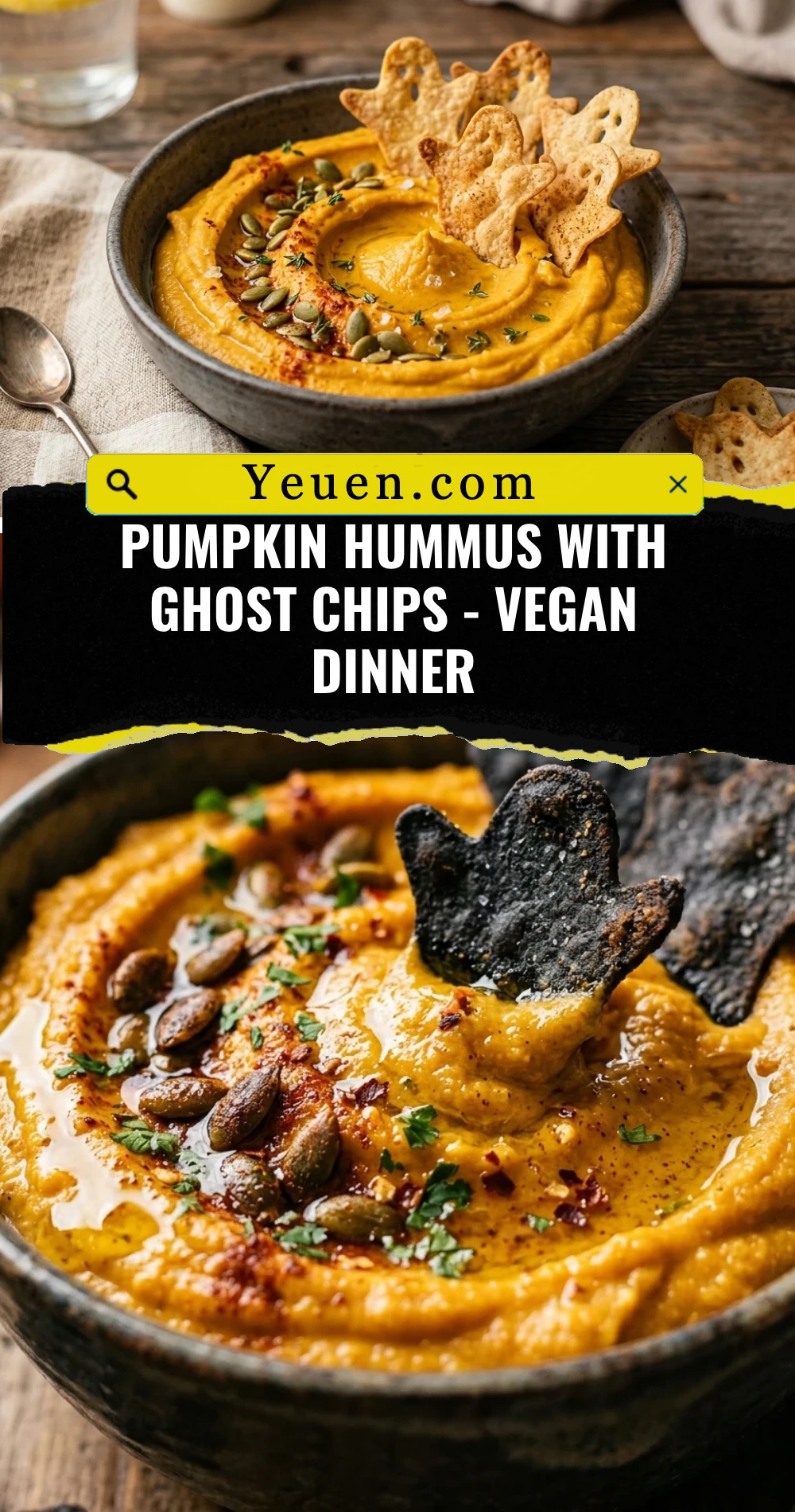 Pumpkin Hummus With Ghost Chips - Vegan Dinner