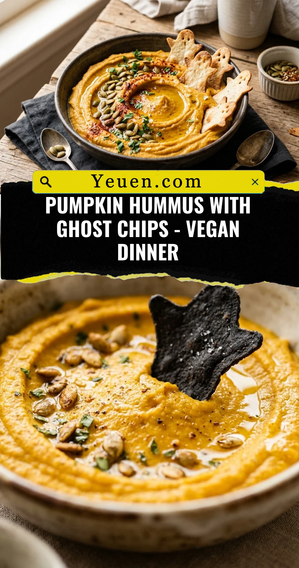 Pumpkin Hummus With Ghost Chips - Vegan Dinner
